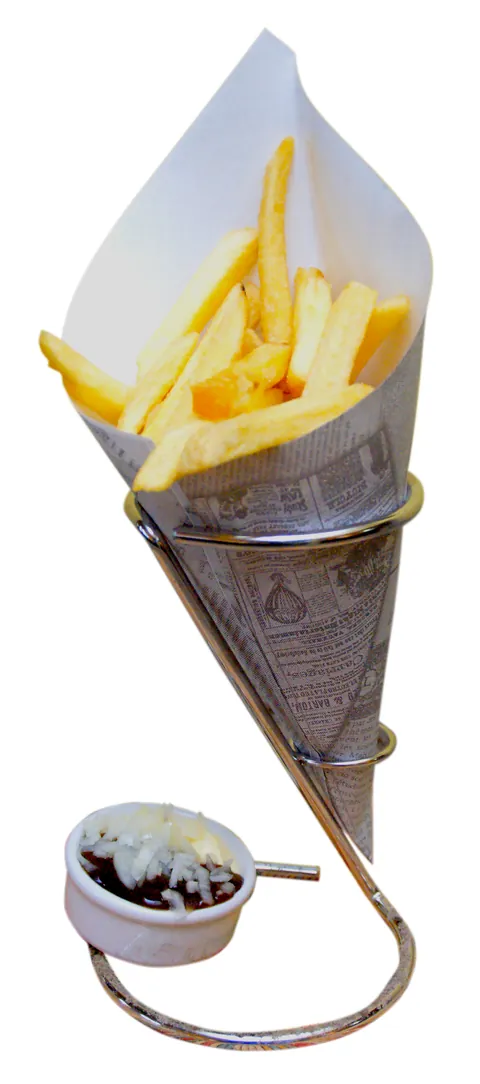 Puntzak frites met een bakje mayonaise